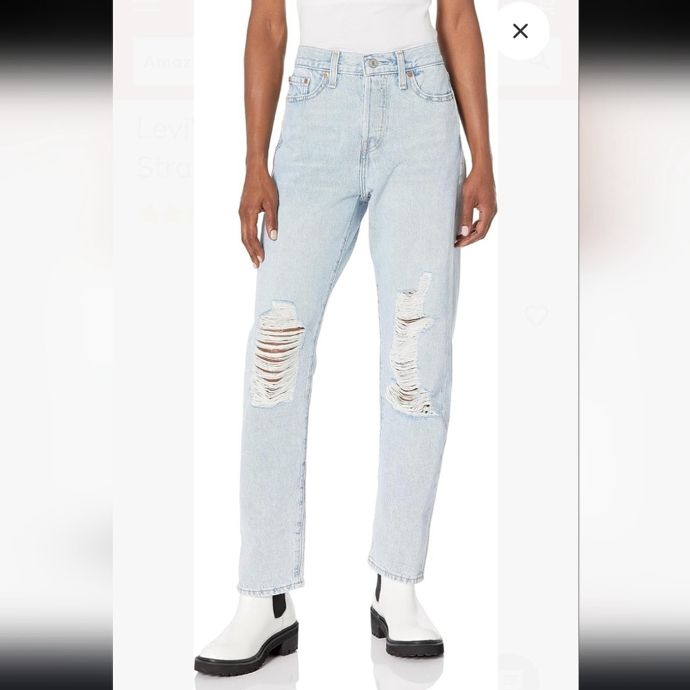 Levi's Women's Wedge Straight Light Blue Distressed Jeans New 26x28